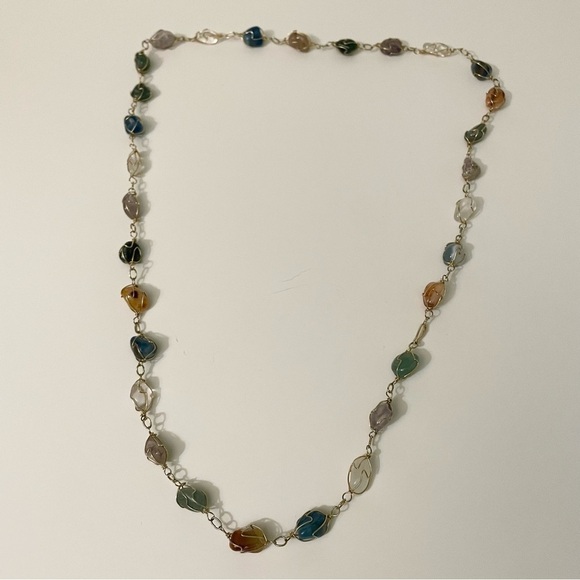 Jewelry - Boho Multi Gemstone Wire Wrapped Necklace Tumbled Stone Crystal Jewelry